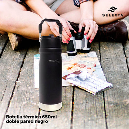 BOTELLA TERMICA 650ML DOBLE PARED NEGRO