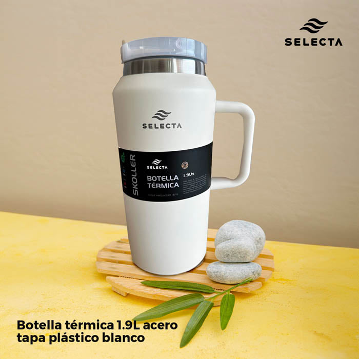 BOTELLA TERMICA 1.9L ACERO TAPA PLASTICO BLANCO
