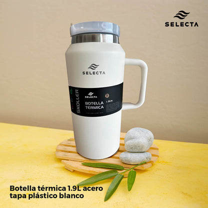 BOTELLA TERMICA 1.9L ACERO TAPA PLASTICO BLANCO