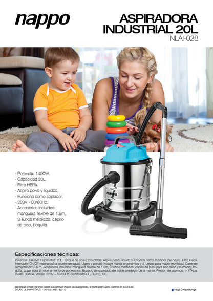 ASPIRADORA NAPPO NLAI-028 WET AND DRY 20L (AZ/NG)
