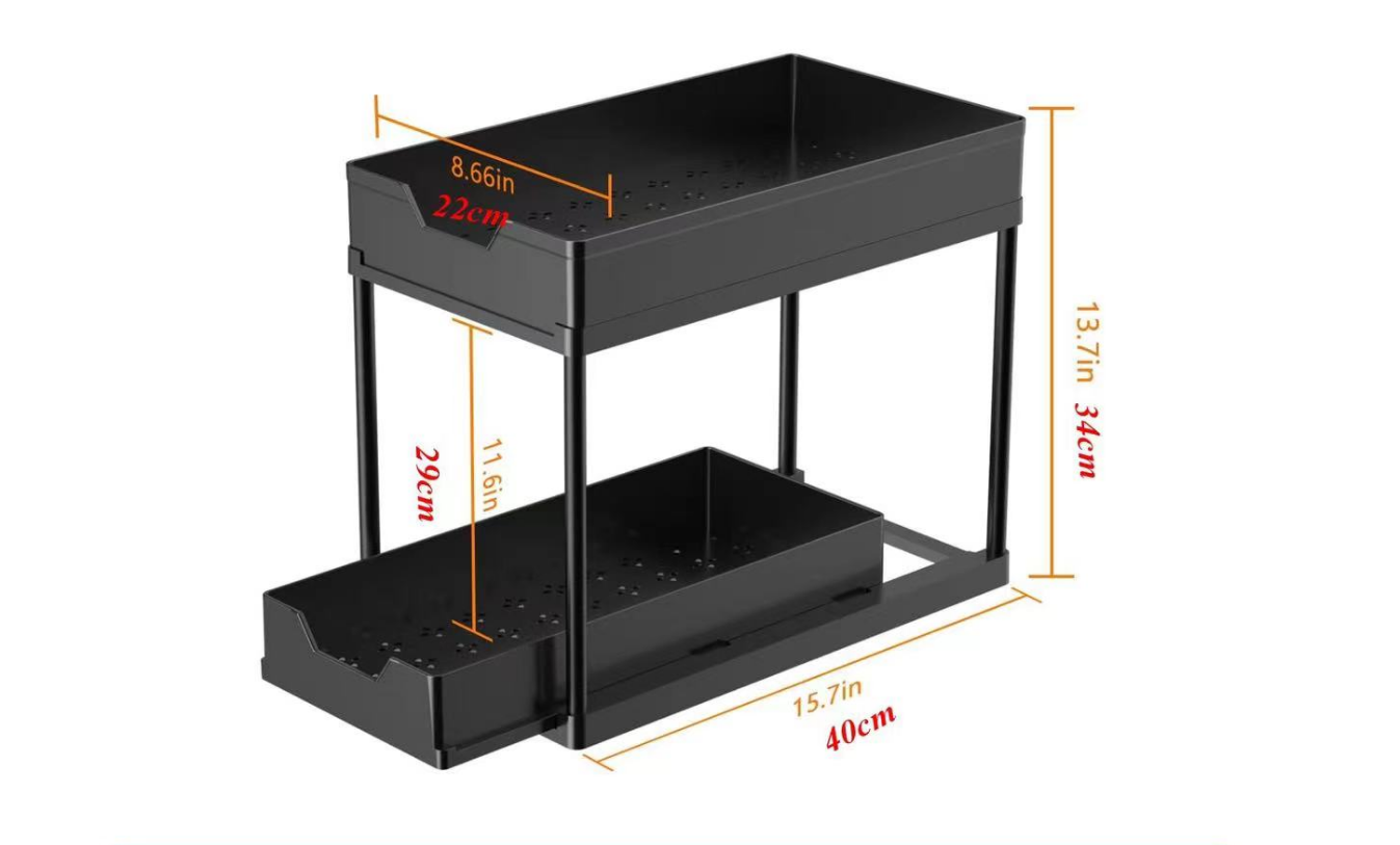 ESTANTE DOBLE PARA CONDIMENTOS 40X22X33 NEGRO HIERRO+PLÁST.