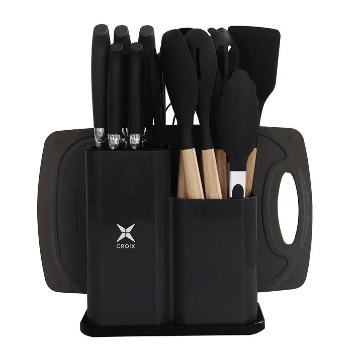 SET DE UTENSILIOS 19PCS CROIX SILICONA+MADERA NEGRO CMU-022