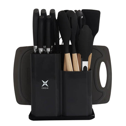 SET DE UTENSILIOS 19PCS CROIX SILICONA+MADERA NEGRO CMU-022