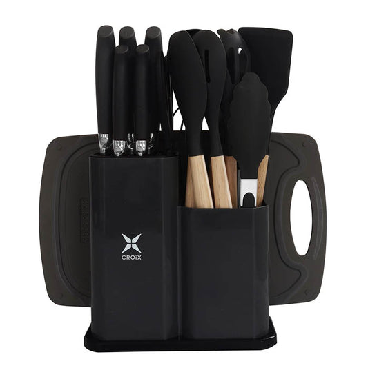 SET DE UTENSILIOS 19PCS CROIX SILICONA+MADERA NEGRO CMU-022