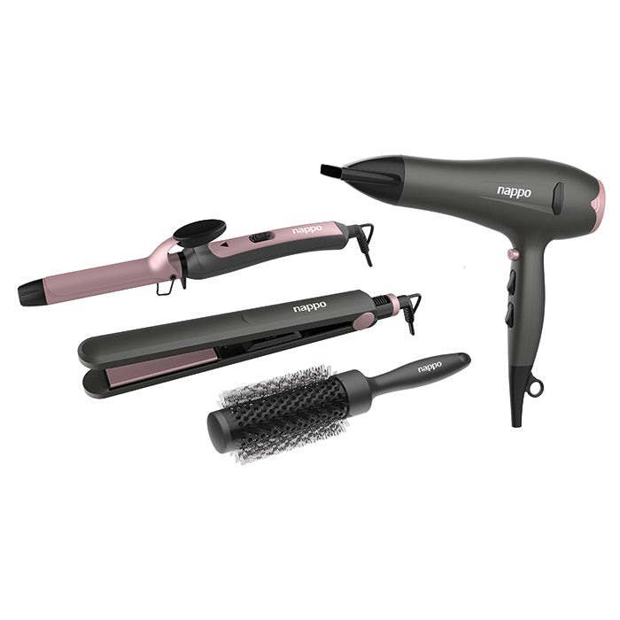 KIT 4 EN 1 PERFECTION: SECADOR, PLANCHITA, BUCLERA Y CEPILLO NAPPO NPK-271