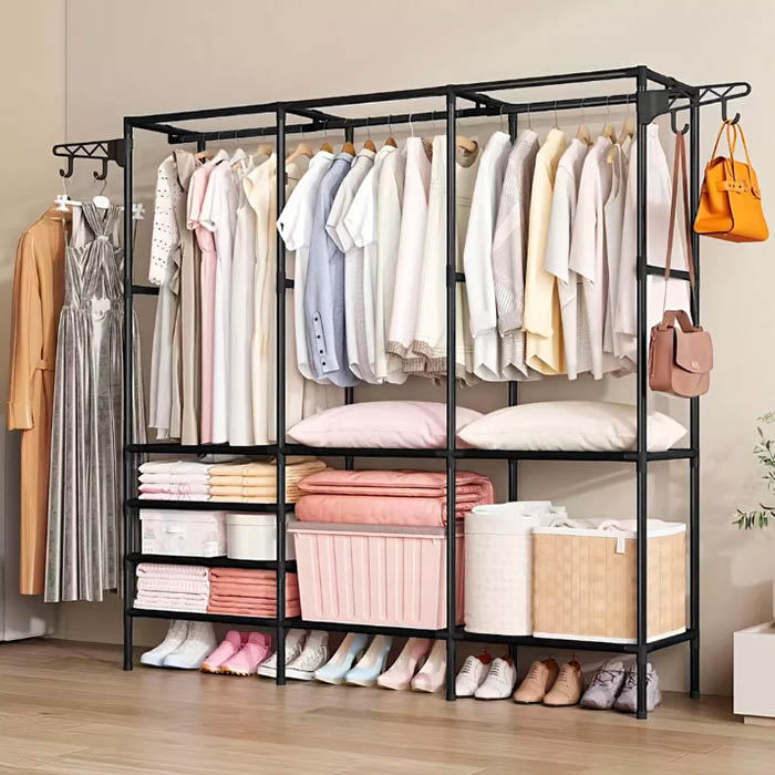 ROPERO ABIERTO METALICO CON PERCHERO DECOTEAM TRIPLE DDR-045 NEGRO