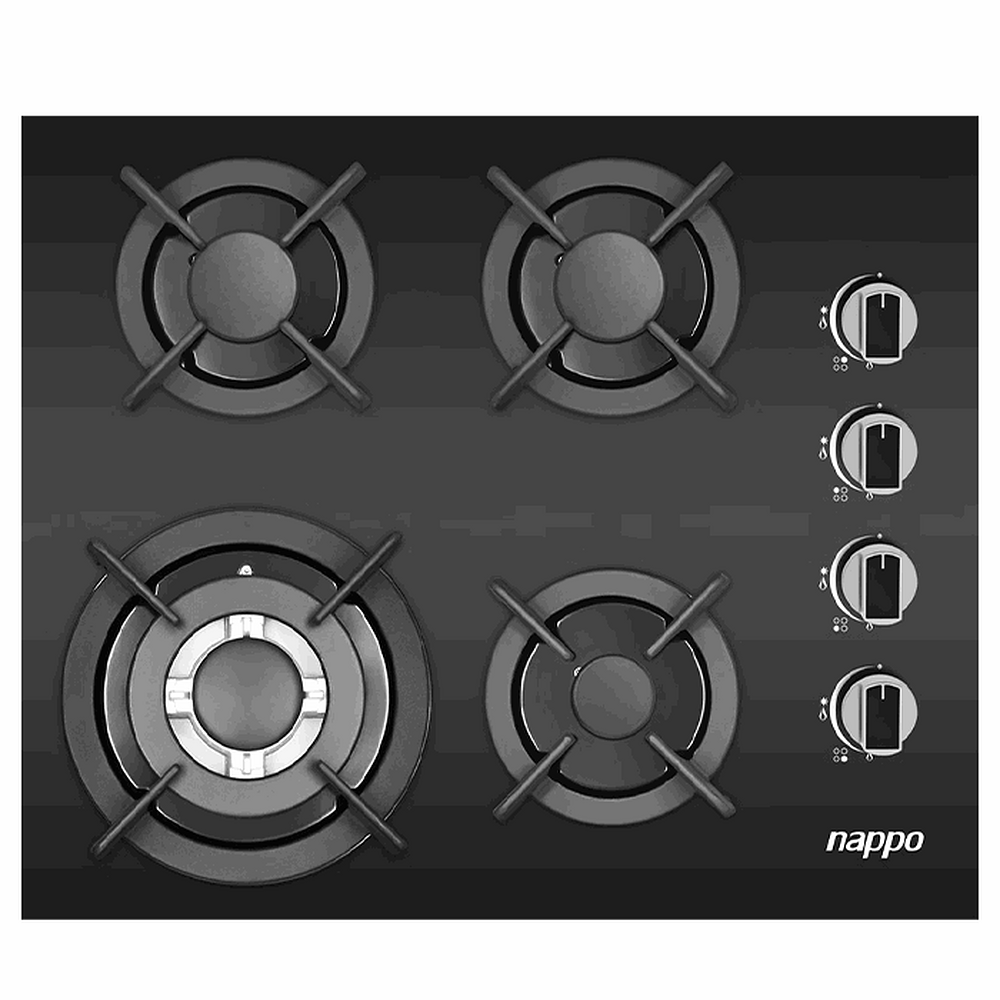 Anafe Nappo 4 Hornallas a Gas con Panel de Vidrio Negro