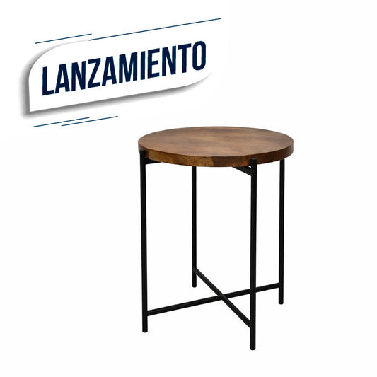 MESA AUXILIAR REDONDA 37X37X47CM MADERA Y METAL