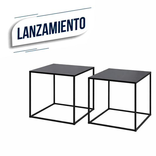 SET 2 MESAS AUX 38X38X41/34X34X37CM METAL NEGRO