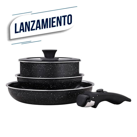 JUEGO DE OLLAS 5 PIEZAS. MANGO DESMONTABLE CERAM.NEGRO