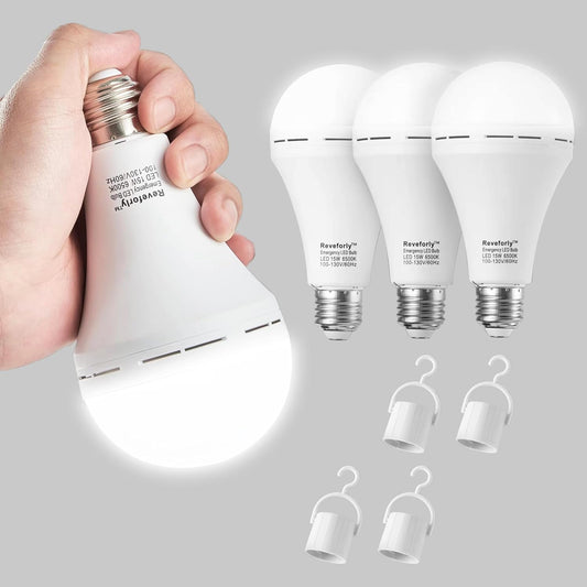 Pack x4 Bombillas LED Recargables 20W — Luz Normal y de Emergencia con Ganchos