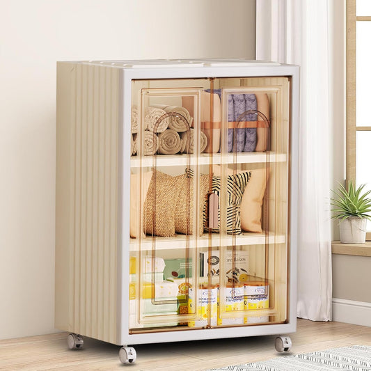 Armario plegable compacto con ruedas transparente para ropa