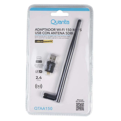 Adaptador Wi-Fi USB Quanta QTAA150 150 Mbps con Antena 5dBi
