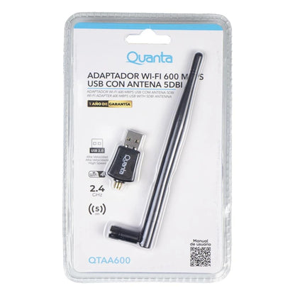 Adaptador Wi-Fi USB Quanta QTAA600 600 Mbps con Antena 5dBi