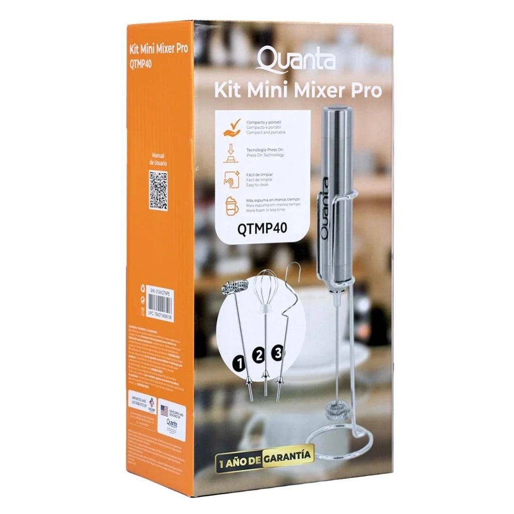 Kit Mini Mixer Pro 3 en 1 Quanta QTMP40 Recargable 4W Inox