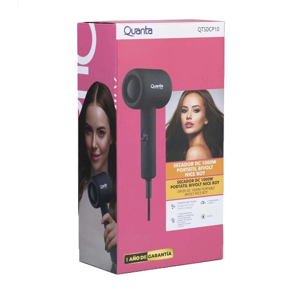 Secador de Cabello Portátil Quanta QTSDCP10 DC 1000W Bivolt Negro