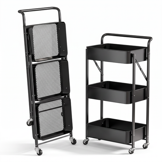 Carrito Organizador Plegable con Manija SATE A13-066H Negro 3 Bandejas 45x29x85 cm