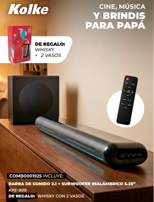 Combo Día del Padre — Barra de Sonido KPE-809 + Whisky