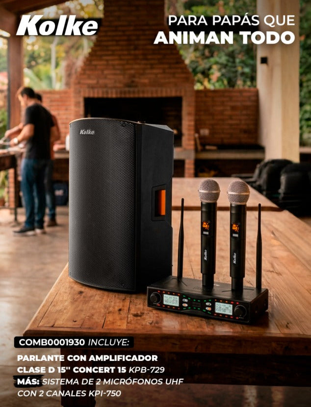Combo Día del Padre — Parlante Concert 15 KPB-729 + 2 Micrófonos UHF KPI-750