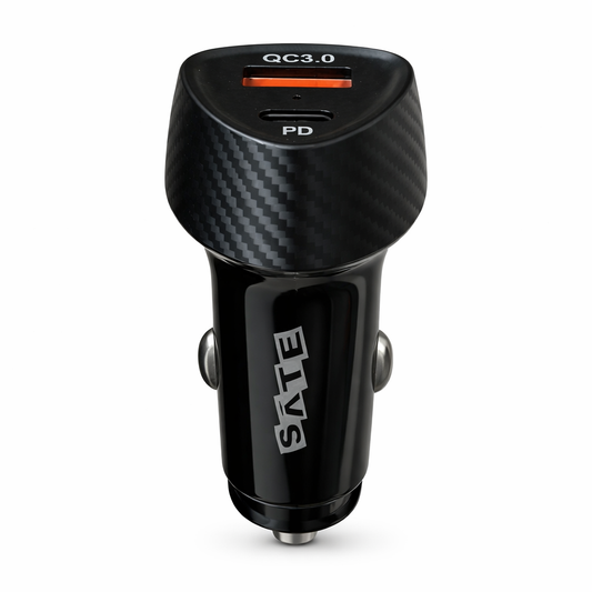 Cargador de Auto SATE A-CC2011 30W USB QC3.0 + Tipo C PD Carga Rápida