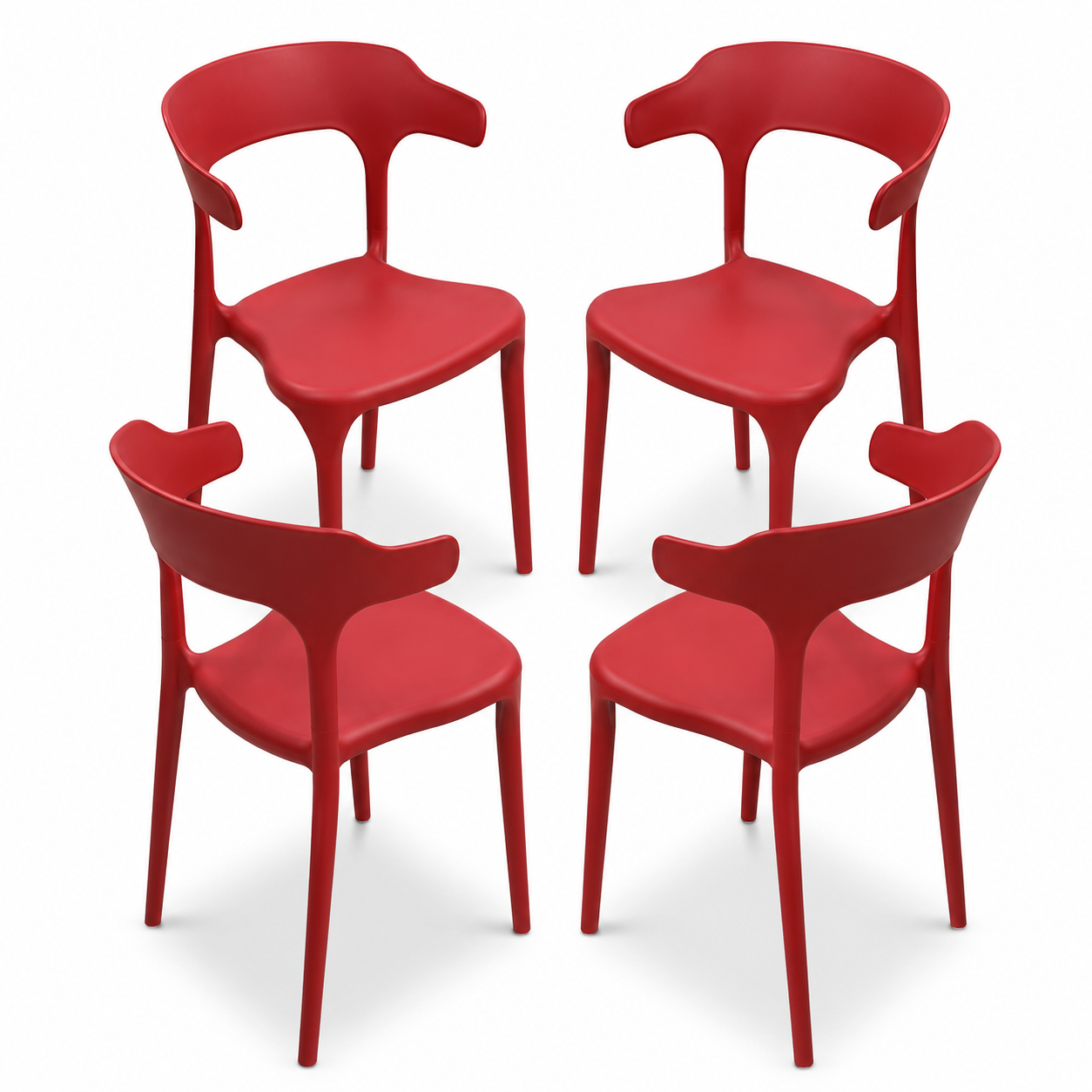 Set de 4 Sillas de Jardín Apilables Rojas de Polipropileno