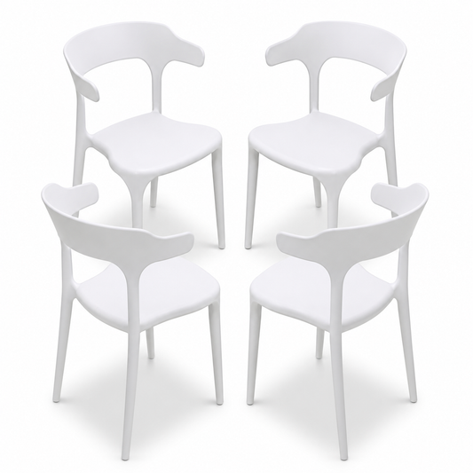 Set de 4 Sillas de Jardín Apilables Blancas de Polipropileno
