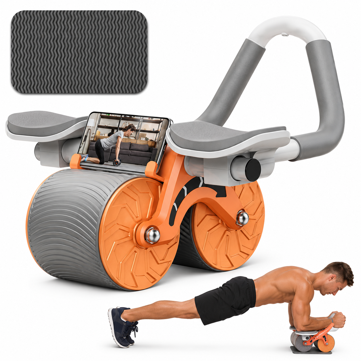 Rueda Abdominal Doble con Soporte para Codos y Display Digital Naranja