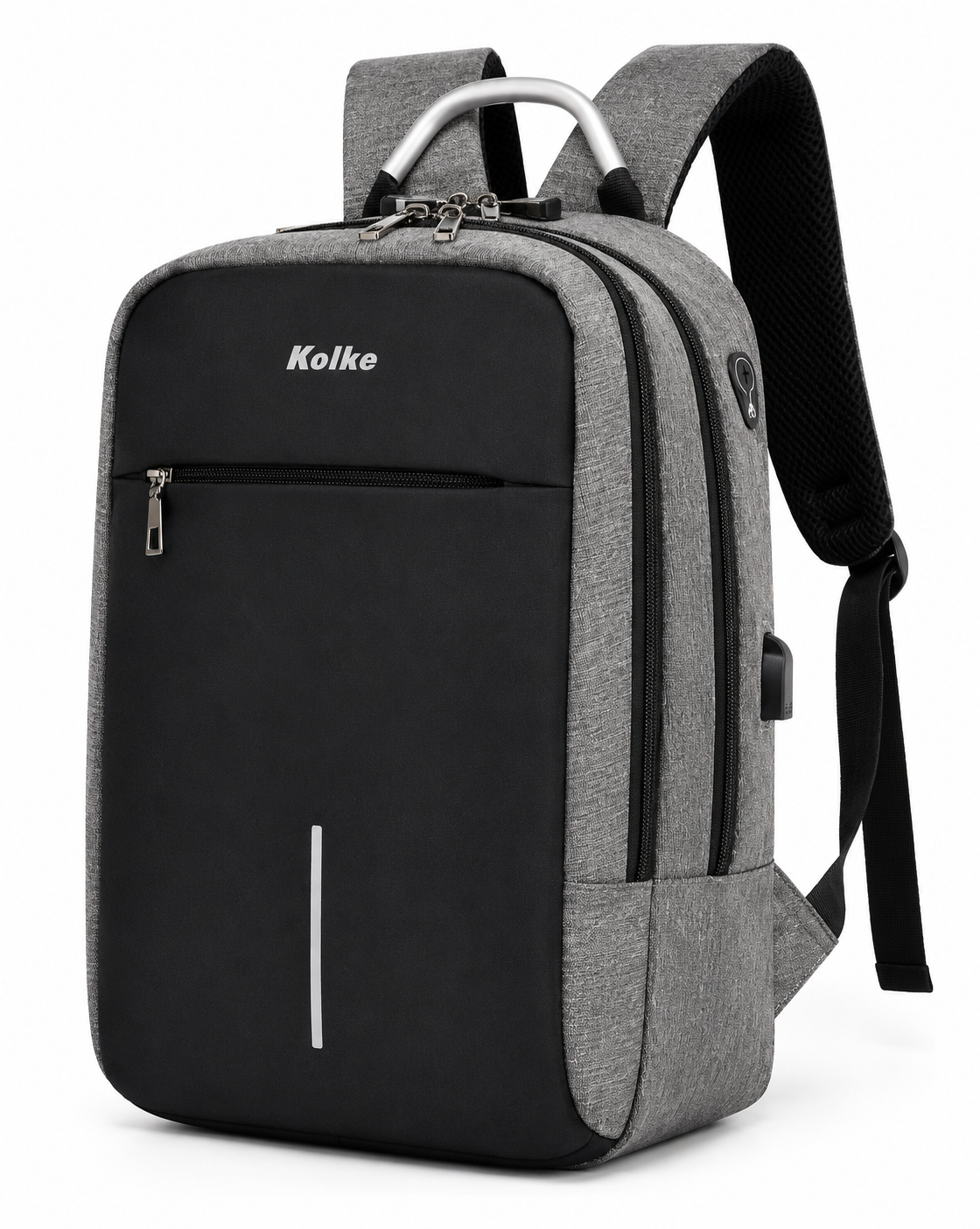Mochila Kolke KVM-338 Antirrobo Gris Claro con Candado y USB