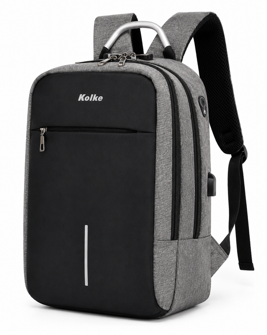 Mochila Kolke KVM-338 Antirrobo Gris Claro con Candado y USB