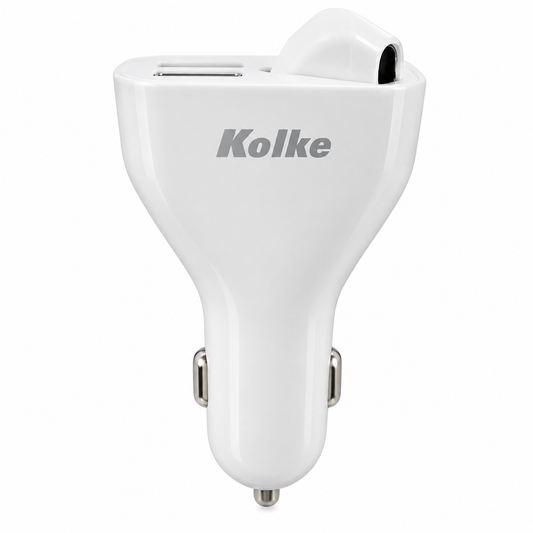 Cargador de Auto 2 en 1 Kolke KCR-4484 Blanco con Auricular Bluetooth