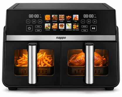 Freidora Sin Aceite Digital Nappo Dual Fry NEF-323 10L con Visor