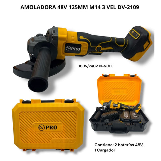 Amoladora Angular Inalámbrica 48V Brushless DV-2109 125mm M14 3 Velocidades