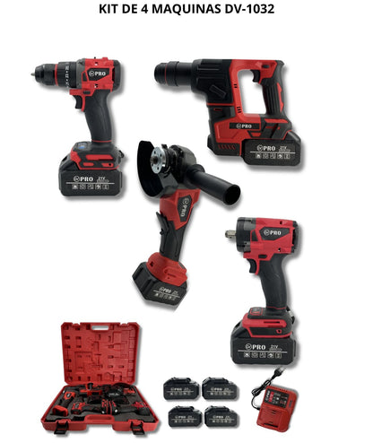 Kit 4 Máquinas Inalámbricas 48V DV-1032 Taladro Amoladora Impacto Rotomartillo