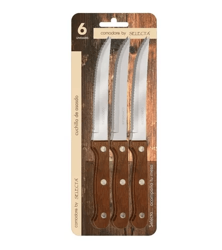 SET 6PZAS CUCHILLOS ASADO 1.2MM MANGO MADERA