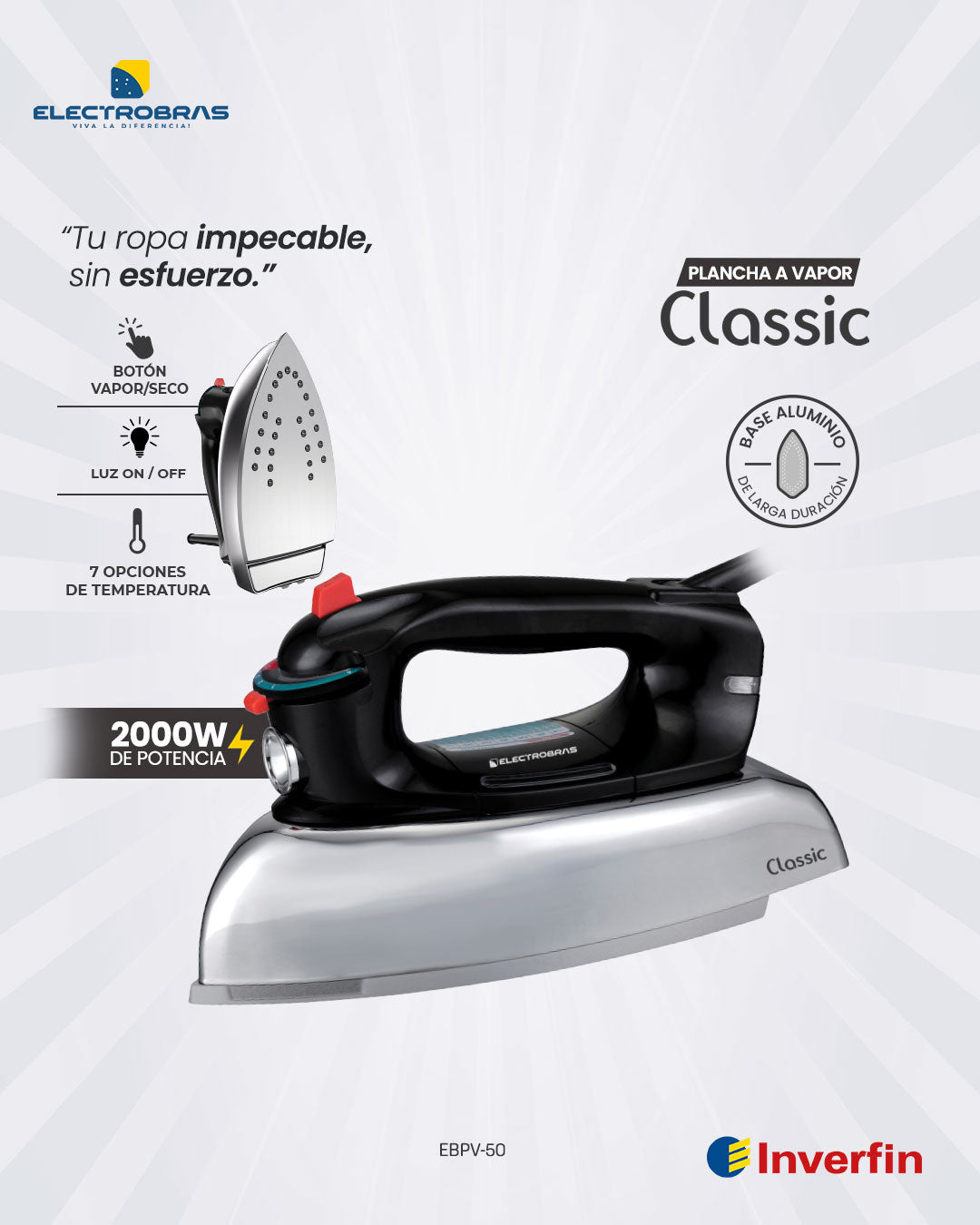 PLANCHA SECA & A VAPOR - CLASSIC 2000 WATTS EBPV-50