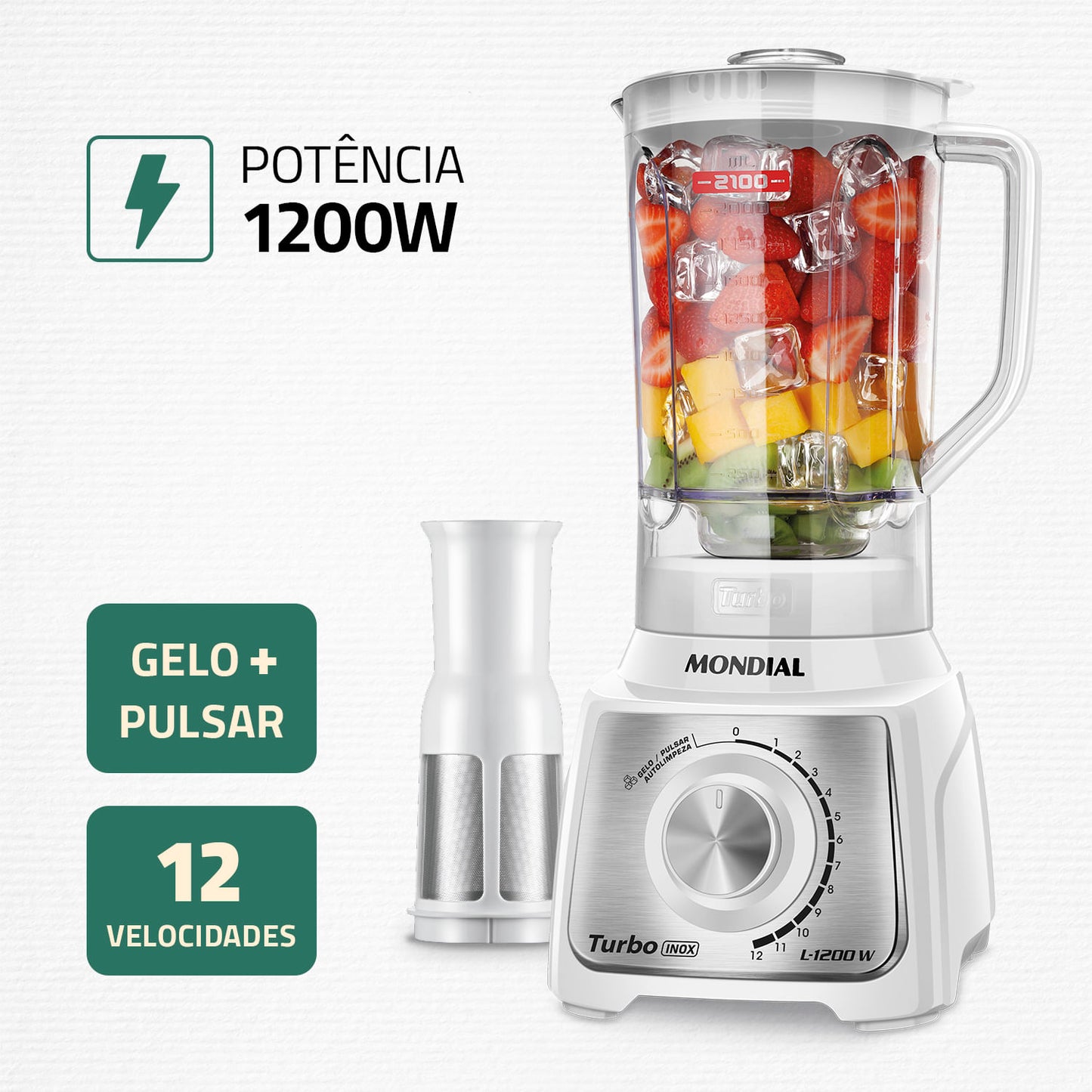 LICUADORA TURBO INOX WHITE 12 VELOCIDADES - 3,0L - 1200W L-1200 WI