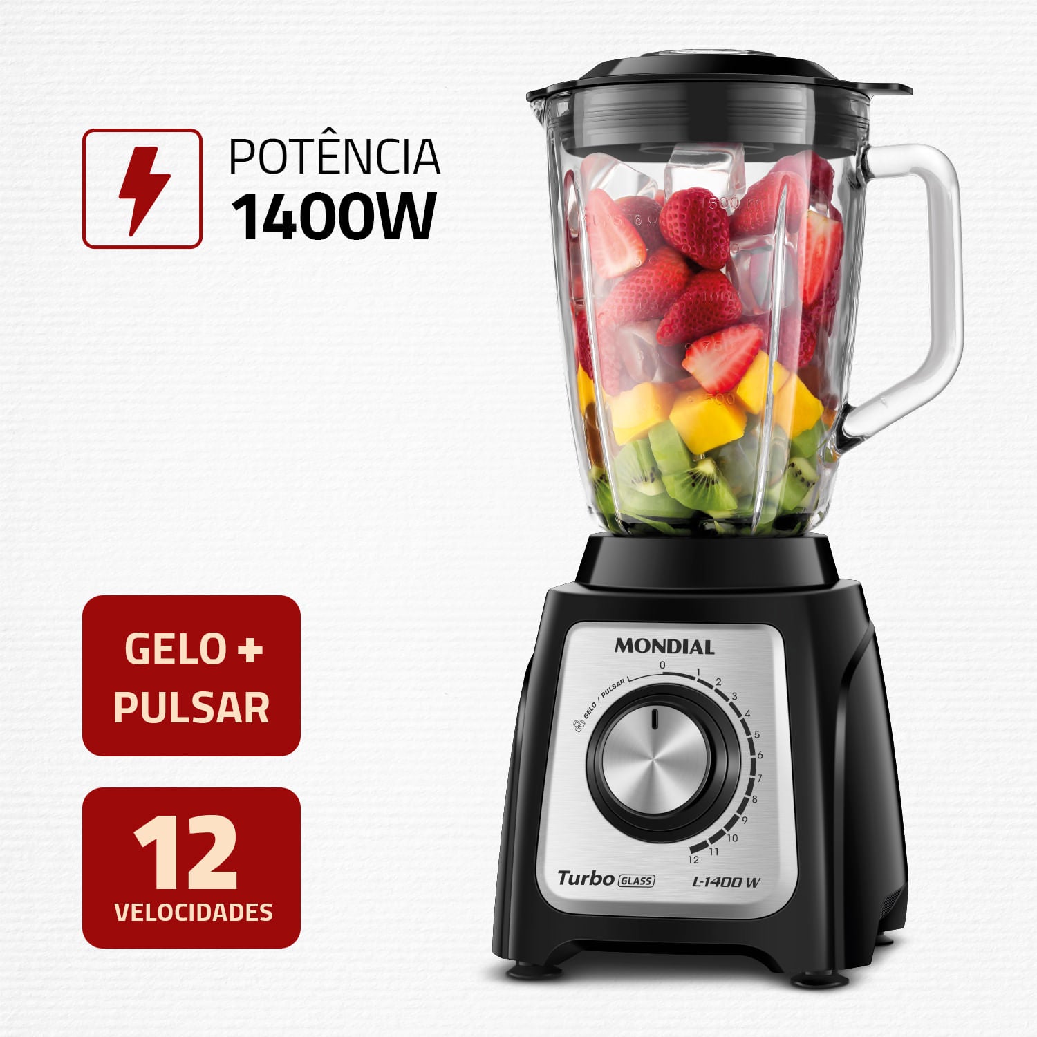 LICUADORA TURBO GLASS INOX - 1400W 12 VELOCIDADES + PULSAR / HIELO JARRA DE VIDRIO L-1400-GI