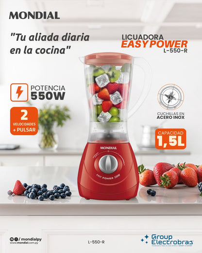 LICUADORA EASY POWER RED JARRA PP INQUEBRAVEL 2 VELOCIDADES - 550W L-550-R