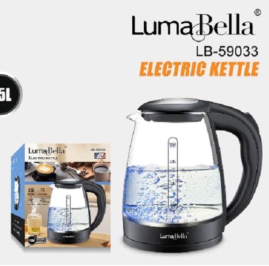 Jarra eléctrica de vidrio Luma Bella LB-59033 de 2,5 litros con luz LED azul