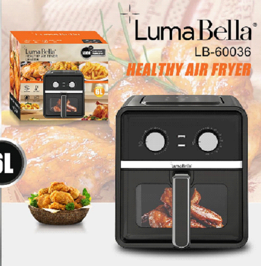 Freidora de aire Luma Bella LB-60036 de 6 litros con perillas y visor