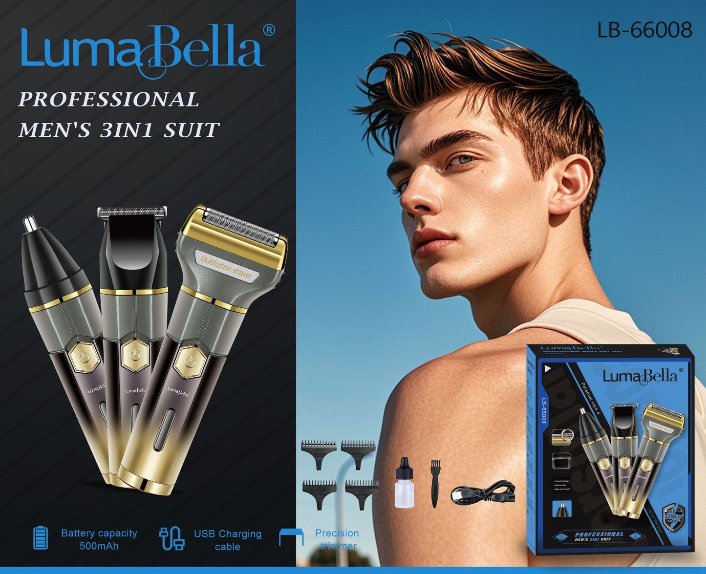 Cortadora de cabello Luma Bella LB-66008 3 en 1