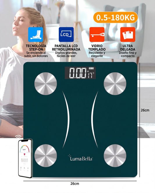 Balanza Digital Corporal Luma Bella LB-69026 Verde Petróleo con App hasta 180kg