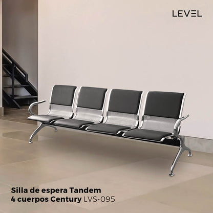 SILLA DE ESPERA TANDEM 4 CUERPOS CENTURY (ALMOHADON NEGRO) LEVEL