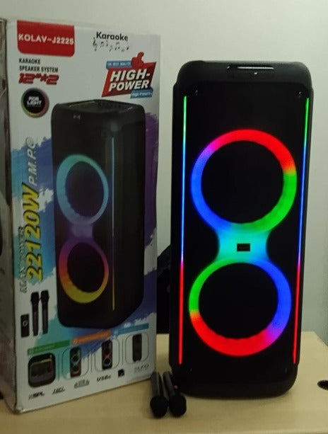Parlante Portátil Kolav J2225 de 2x12 Pulgadas con 2 Micrófonos Inalámbricos