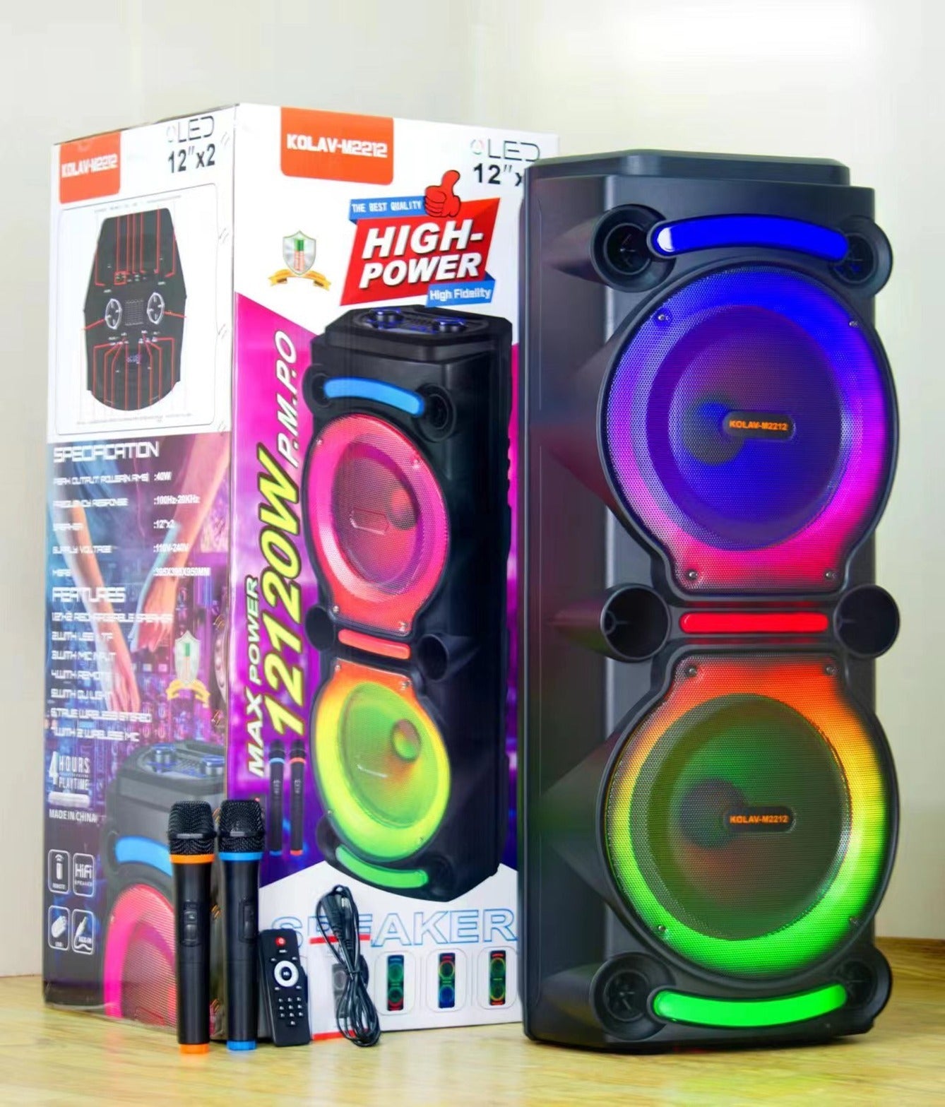 Parlante Portátil Kolav M2212 2x12 Pulgadas 40W RMS con Subwoofer Iluminado