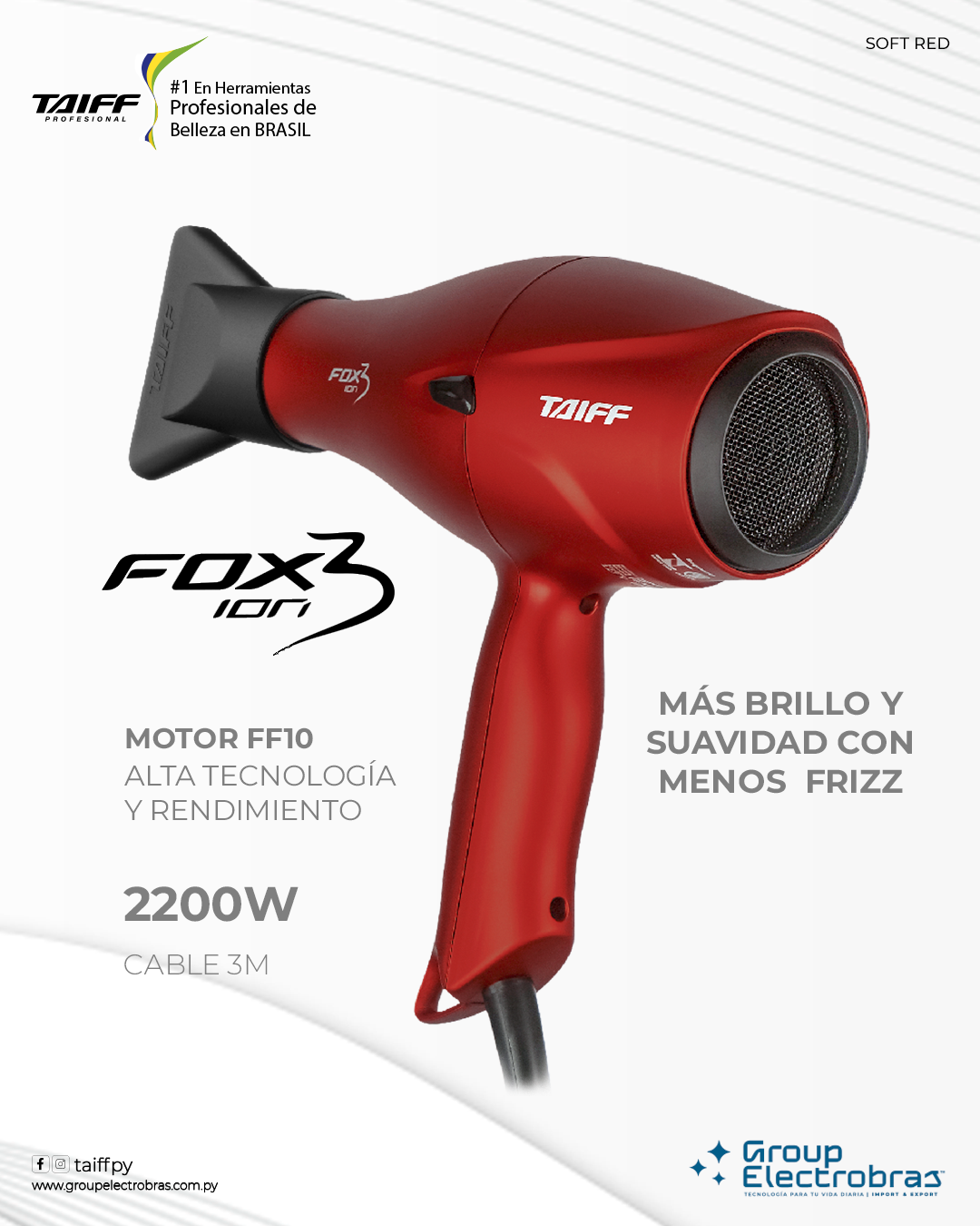SECADOR - FOX ION 3 SOFT RED 2200 WATTS CABLE 3 METROS FOX ION 3 SOFT RED