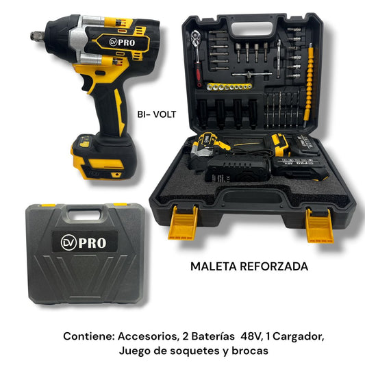 Llave de Impacto Inalámbrica DV-PRO DV-7012A 48V 800Nm Kit Completo
