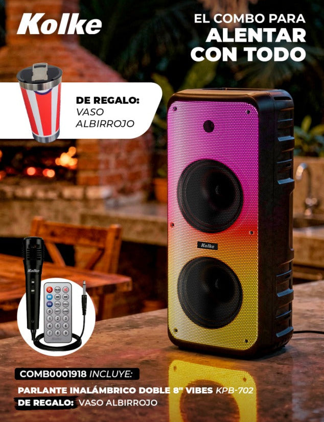 Combo Día del Padre — Parlante Doble 8" Vibes KPB-702 + Vaso Albirrojo de Regalo