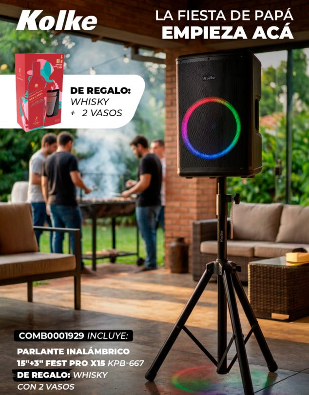 Combo Día del Padre — Parlante Fest Pro X15 KPB-667 + Whisky con 2 Vasos de Regalo