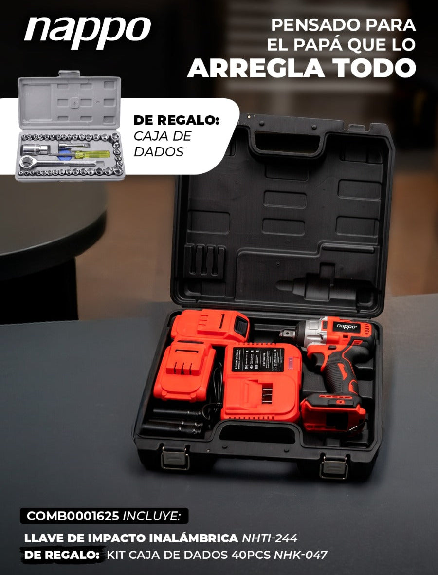 Combo Día del Padre — Llave de Impacto NHTI-244 + Kit Caja de Dados 40 pcs NHK-047